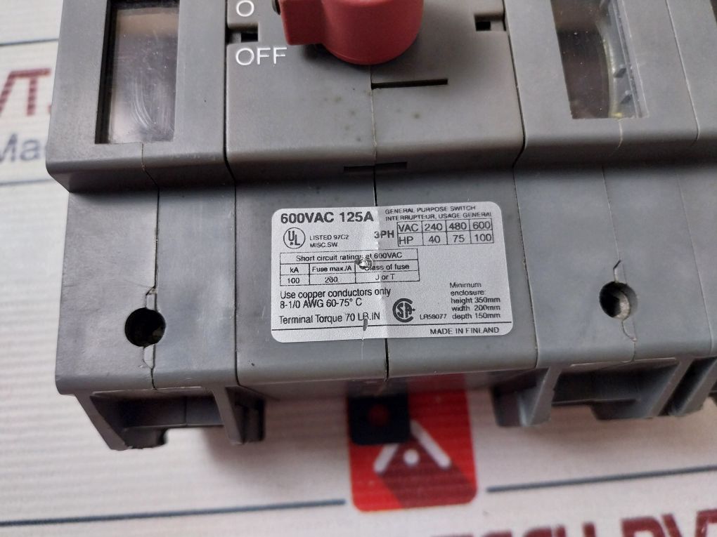 Abb Ot 160E3 Panel Mount Disconnect Switch 600Vac 125A Aeliya Marine Tech®