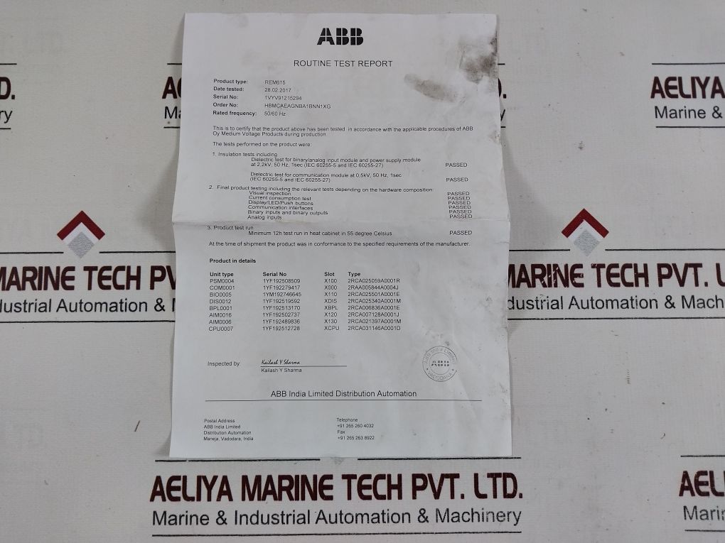 Abb Rem615 Motor Protection And Control Relay Rem615E_G 50/60 Hz