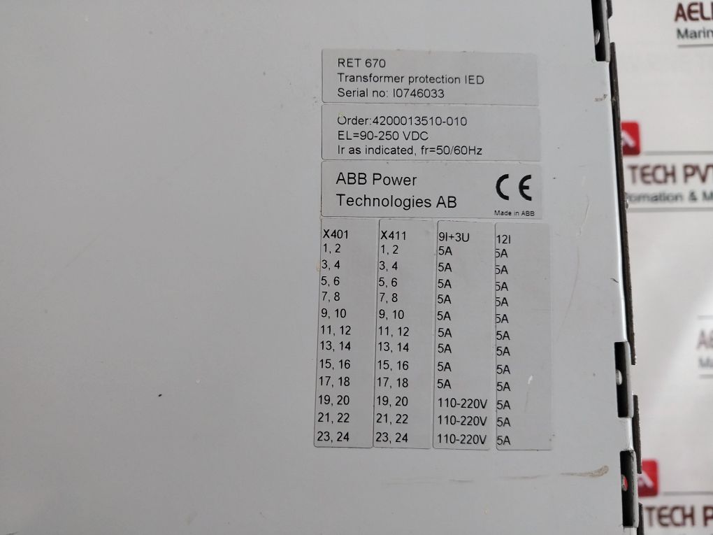 Abb Ret670 50/60Hz