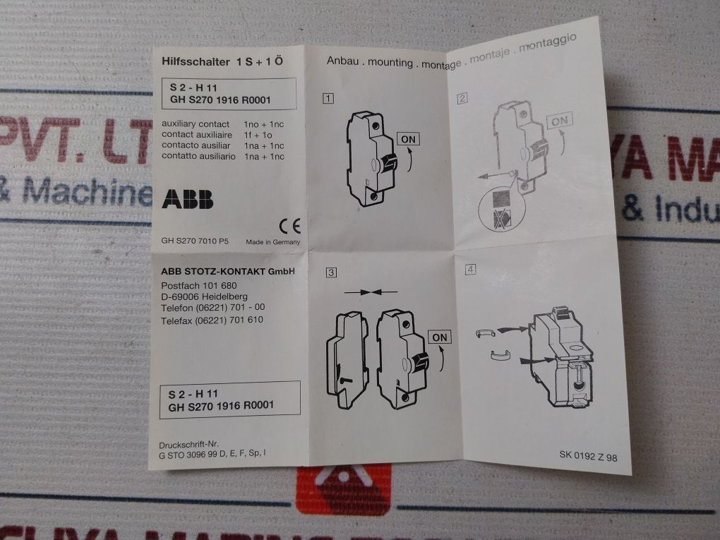Abb S2-h11 Auxiliary Contact Switch