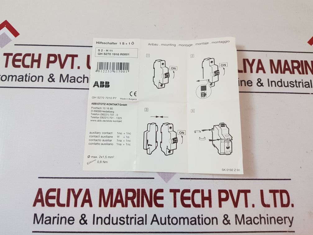 Abb s2-h 11 auxiliary switch gh s270 1916 r0001
