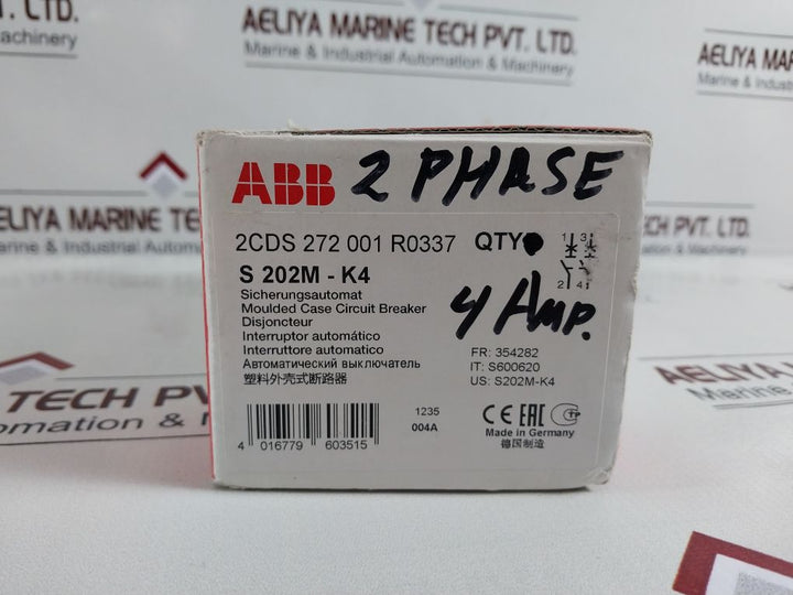 Abb S 202M-k4 Moulded Case Circuit Breaker 2Cds272001R0337