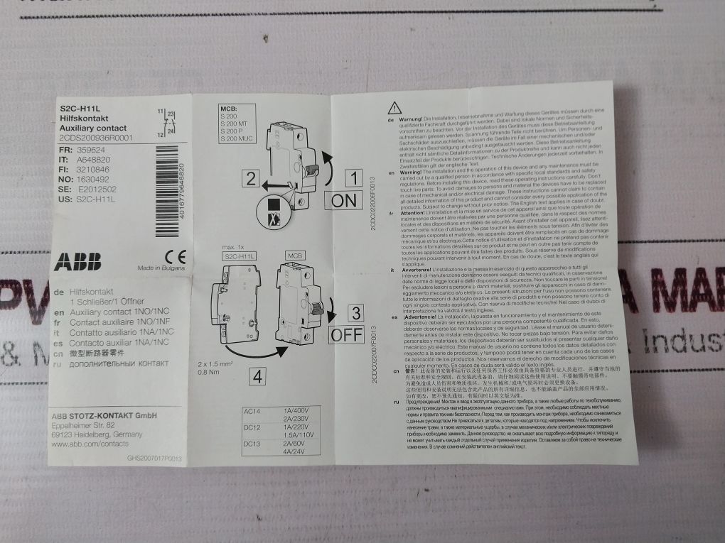 Abb S 2C-h11L Auxiliary Contact For Automatic Breaker 992.02.01.115