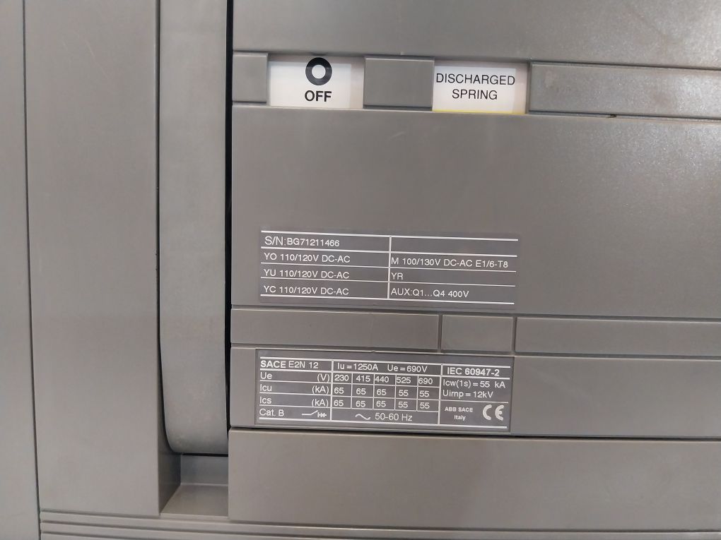 Abb Sace E2N 12 Circuit Breaker 110-120V 50-60Hz 1250A