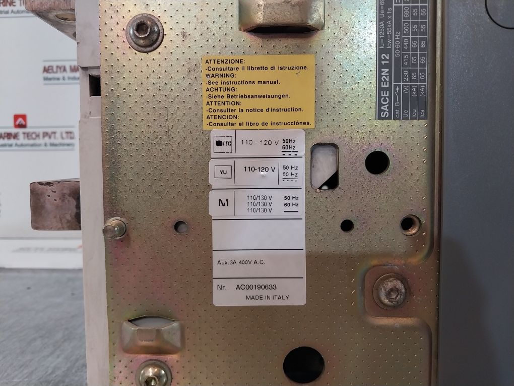 Abb Sace E2N 12 Circuit Breaker 1250 Amp