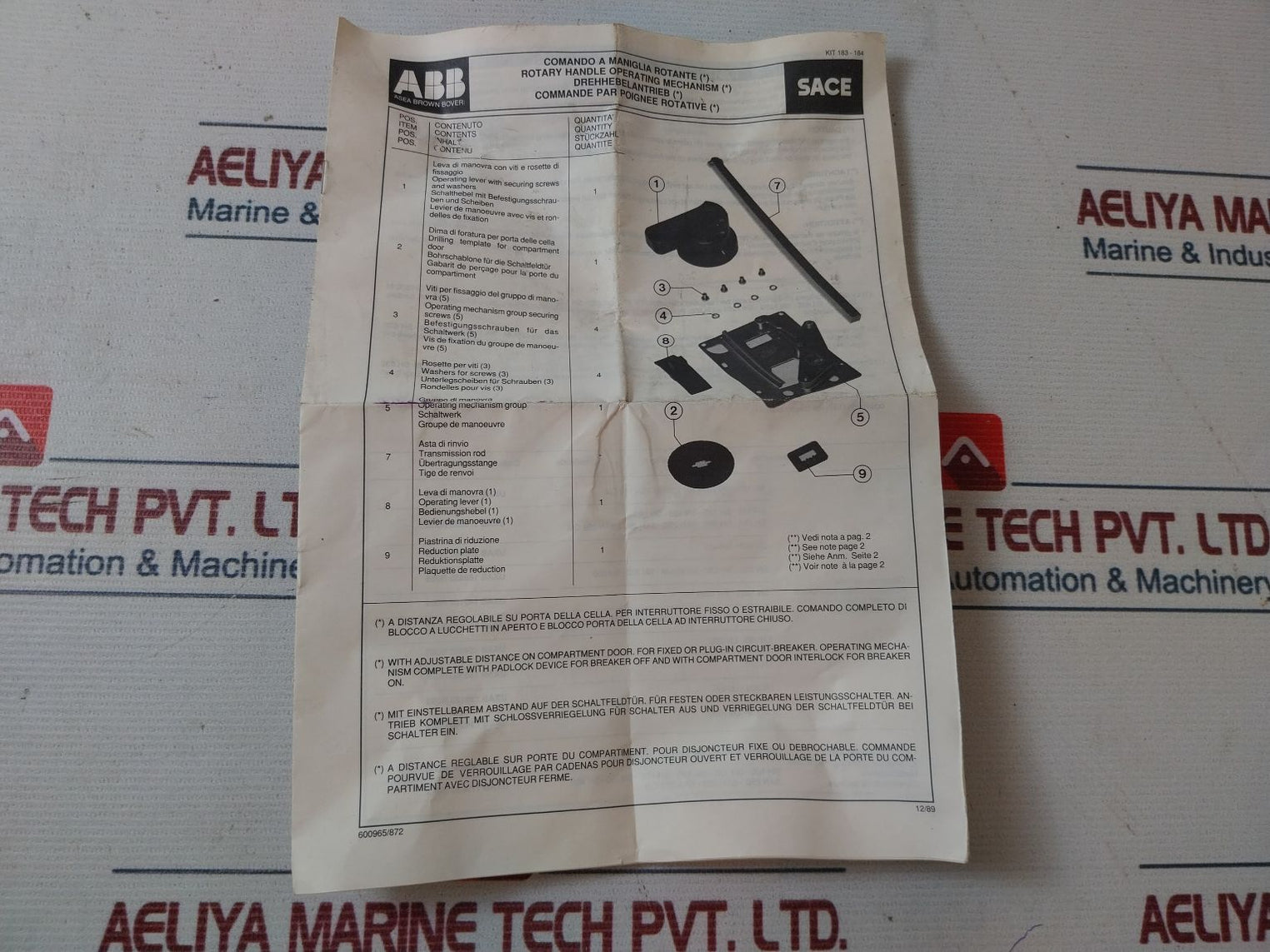 Abb Sace Rotary Handle Operating Mechanism Set
