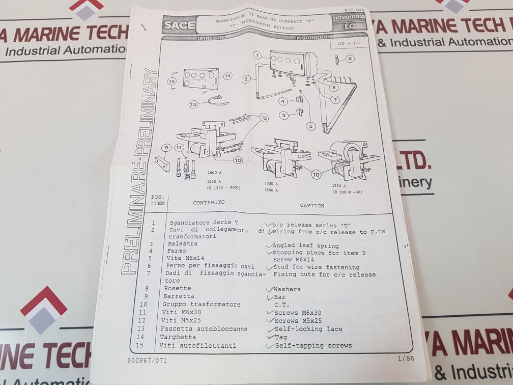 Abb Sace “T” Overcurrent Release Kit