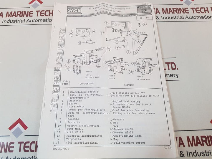 Abb Sace “T” Overcurrent Release Kit