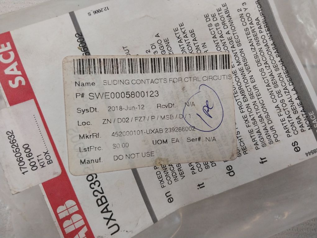 Abb Sace Uxab 239266 R002 Sliding Contacts For Ctrl Circuits