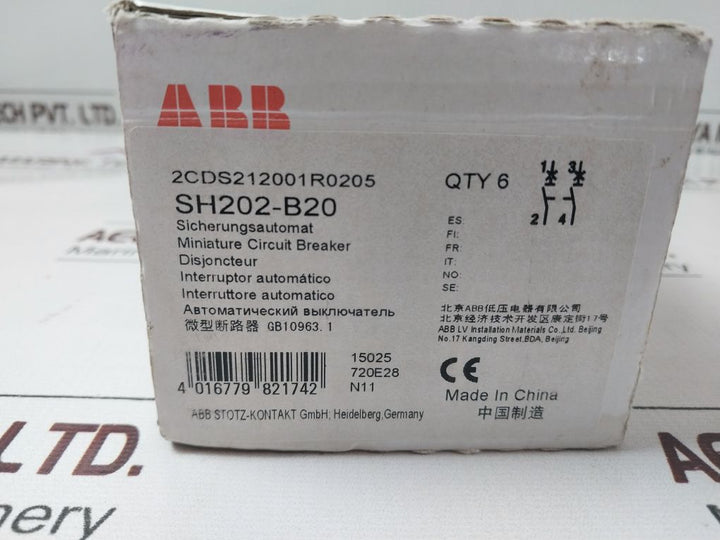 Lot Of 3X Abb Sh202 B20 Miniature Circuit Breaker 2Cds212001R0205