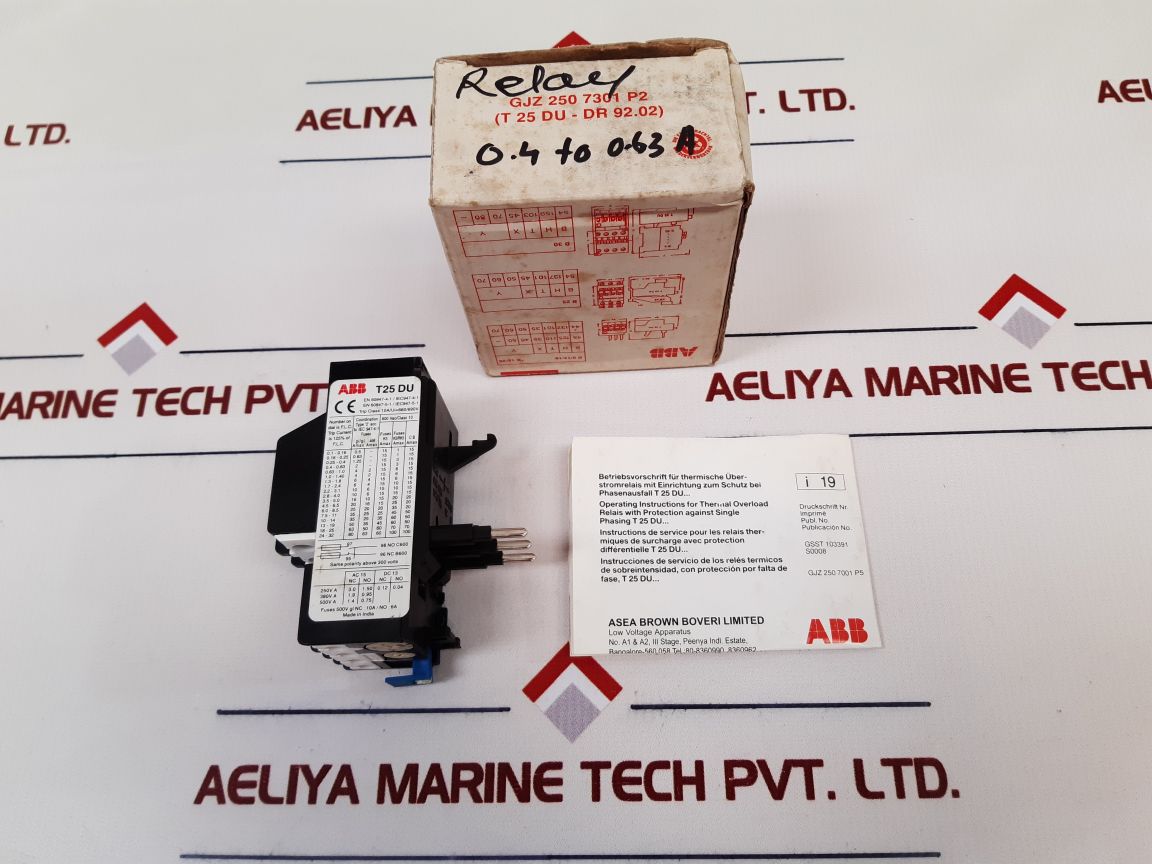 Abb T25 Du Overload Relay 0.4 To 0.63A New
