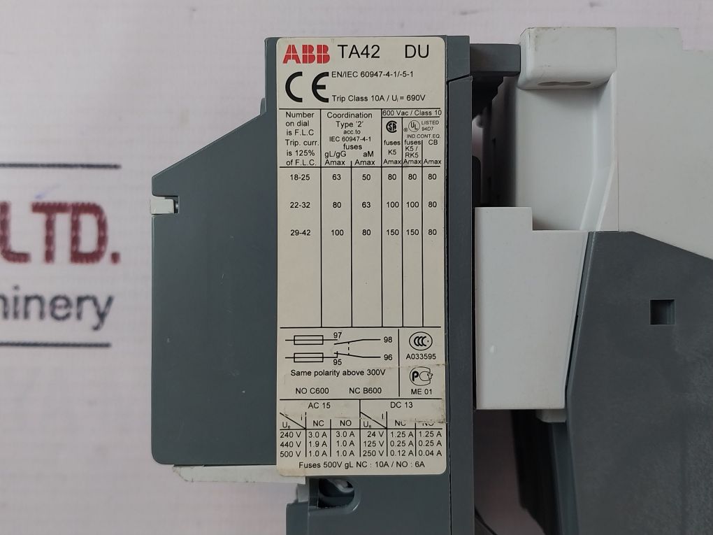 Abb Ta42 Du Thermal Overload Relay