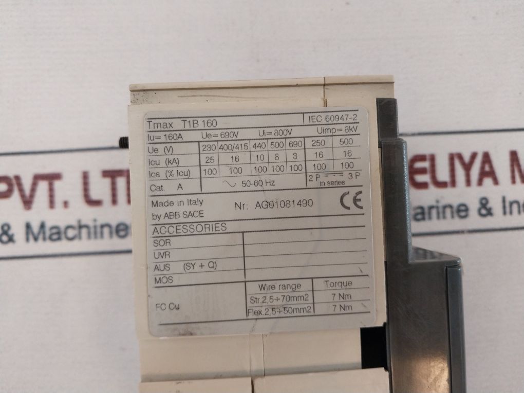 Abb Tmax T1B 160 Circuit Breaker 50-60 Hz