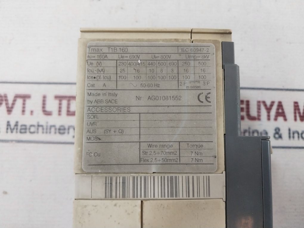 Abb Tmax T1B 160 Circuit Breaker 8Kv