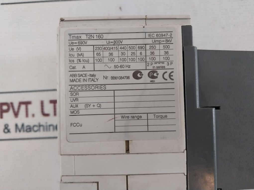 Abb Tmax T2N 160 Circuit Breaker 50-60 Hz