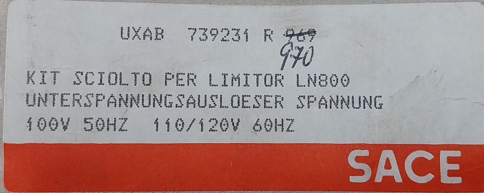 Abb Uxab 739231-r970 Undervoltage Trip Voltage Loose Kit For Limitor Ln800