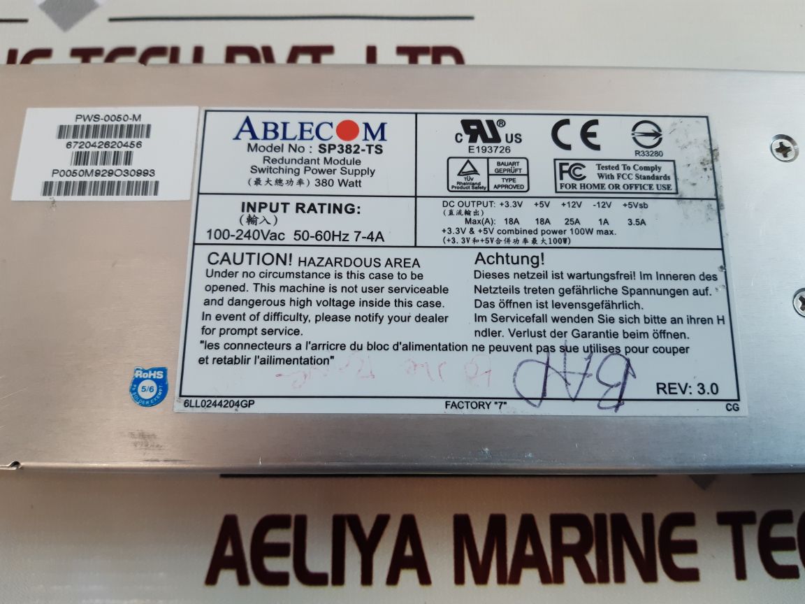Ablecom sp382-ts pws-0050-m redundant module switching power supply rev 3.0