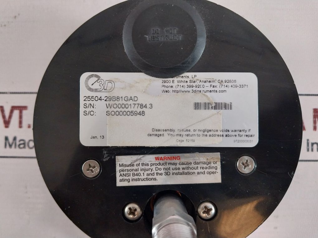 Accu-drive 3D Instruments 0-1000 Psi Pressure Gauge
