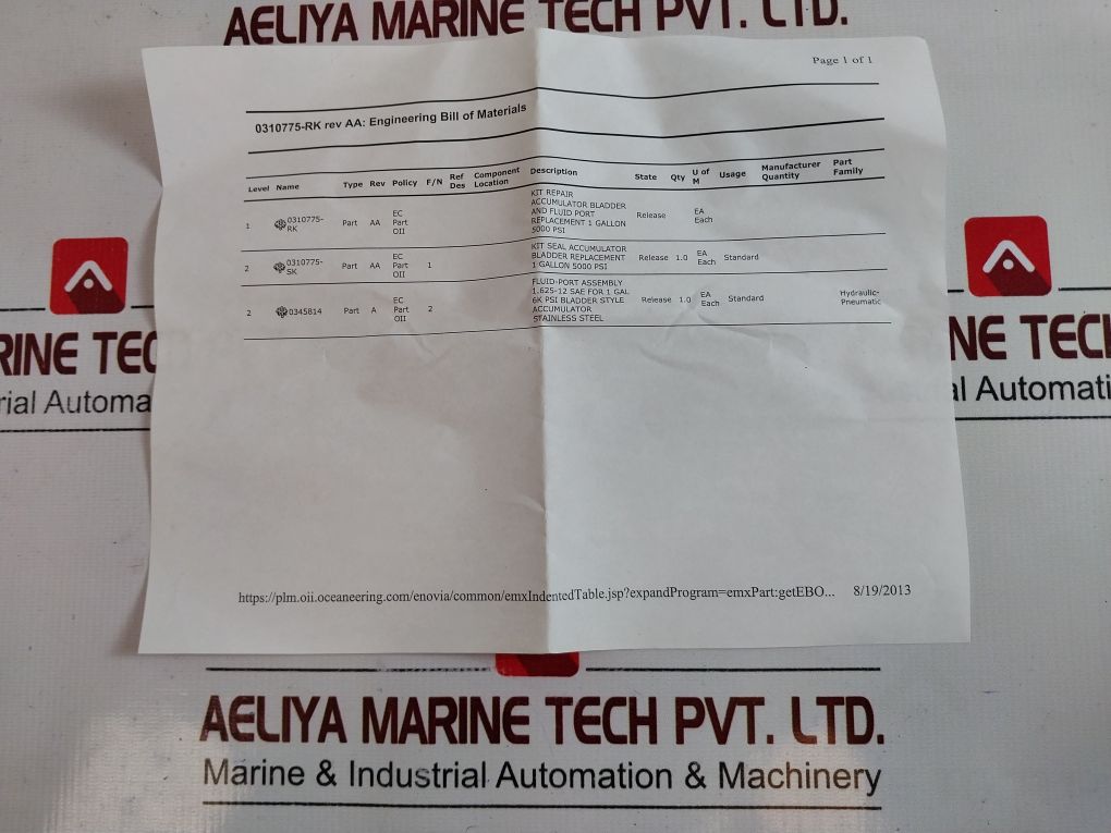Accumulators Ai-1-6-3Kt-ss Bladder And Fluid Port Replacement Repair Kit
