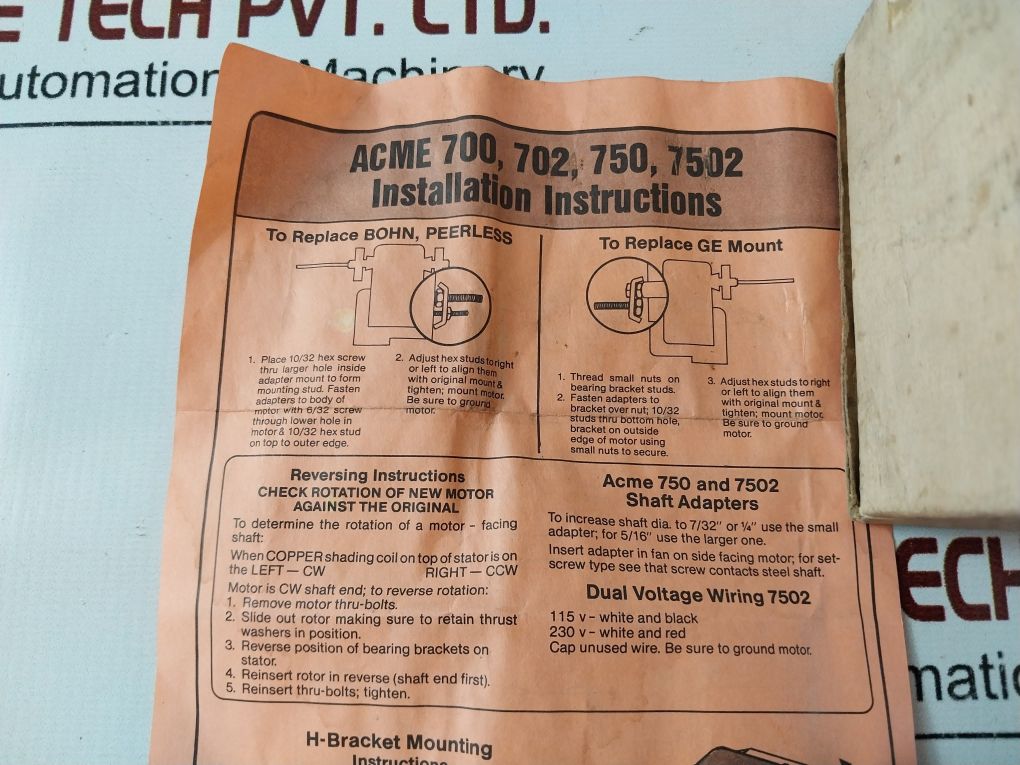 Acme Sau-1.1-2 Reversible Motor Kit Dual Voltage