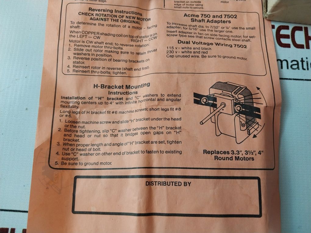 Acme Sau-1.1-2 Reversible Motor Kit Dual Voltage