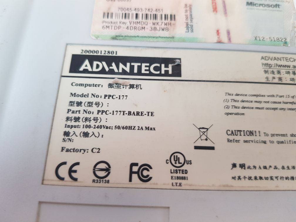 Advantech Ppc-177T-bare-te Operator Touch Panel Ppc-177