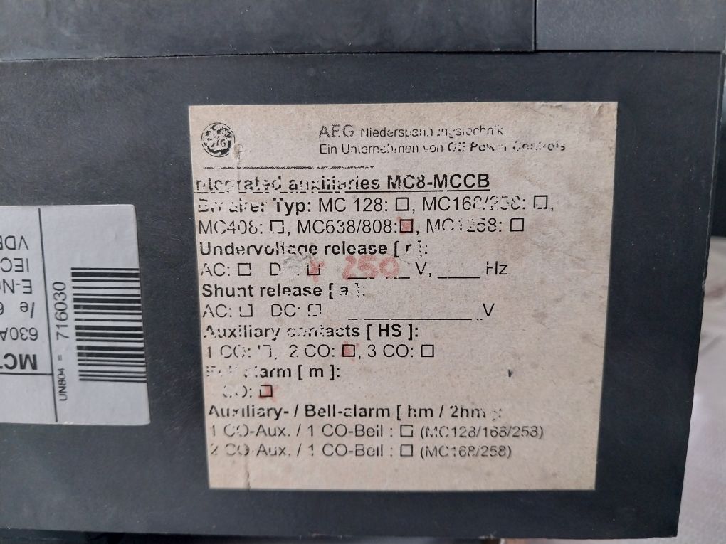 Aeg Mct638N & Mc8-mccb Electrical Cabinet With Main Switch 630A