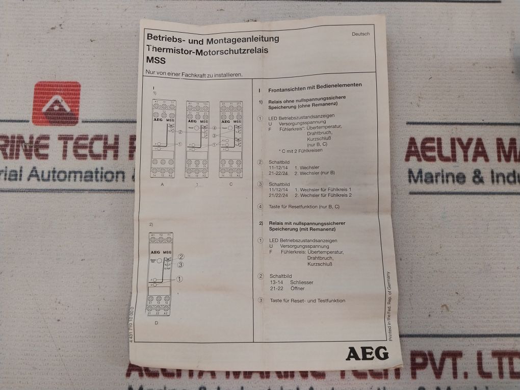 Aeg Mss-ka240 Thermistor Motor Protection Monitoring Relay