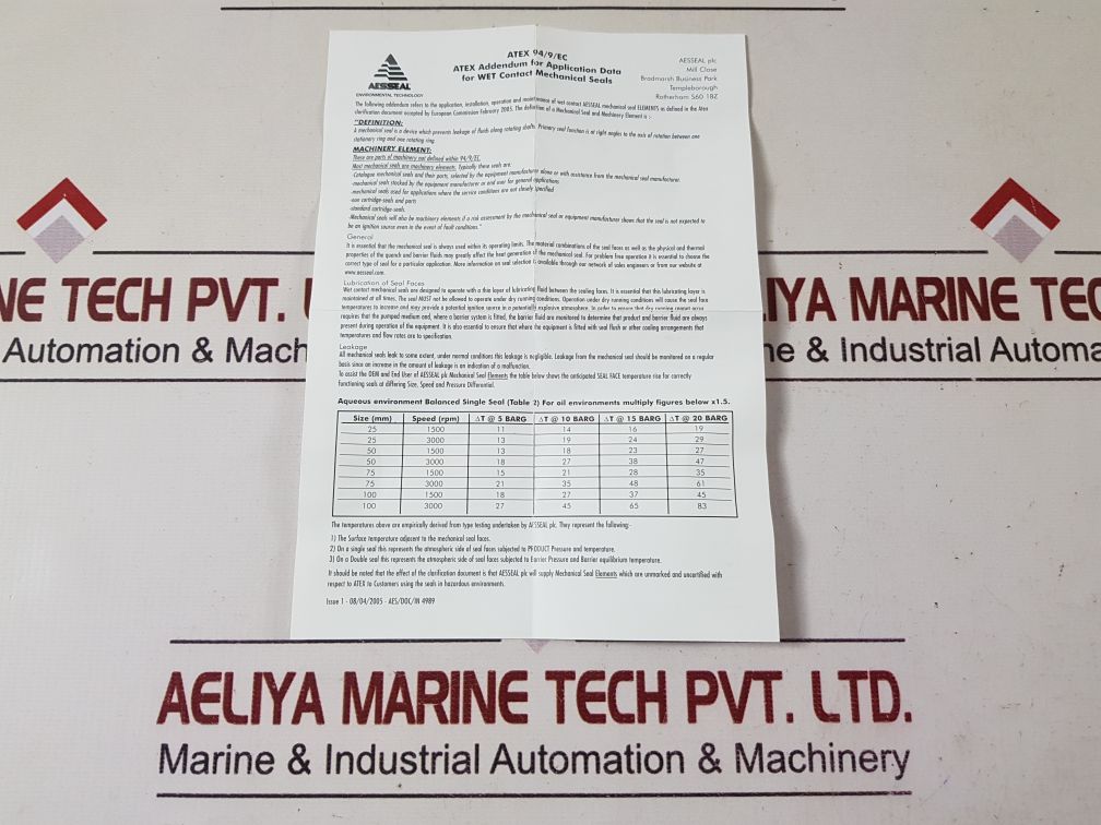 Aesseal 4Aszc0038V01 Mechanical Seal
