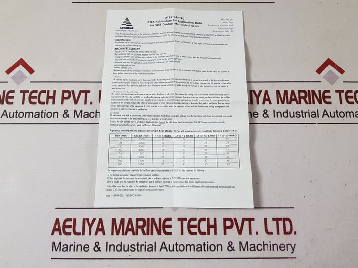 Aesseal 4Aszc0038V01 Mechanical Seal
