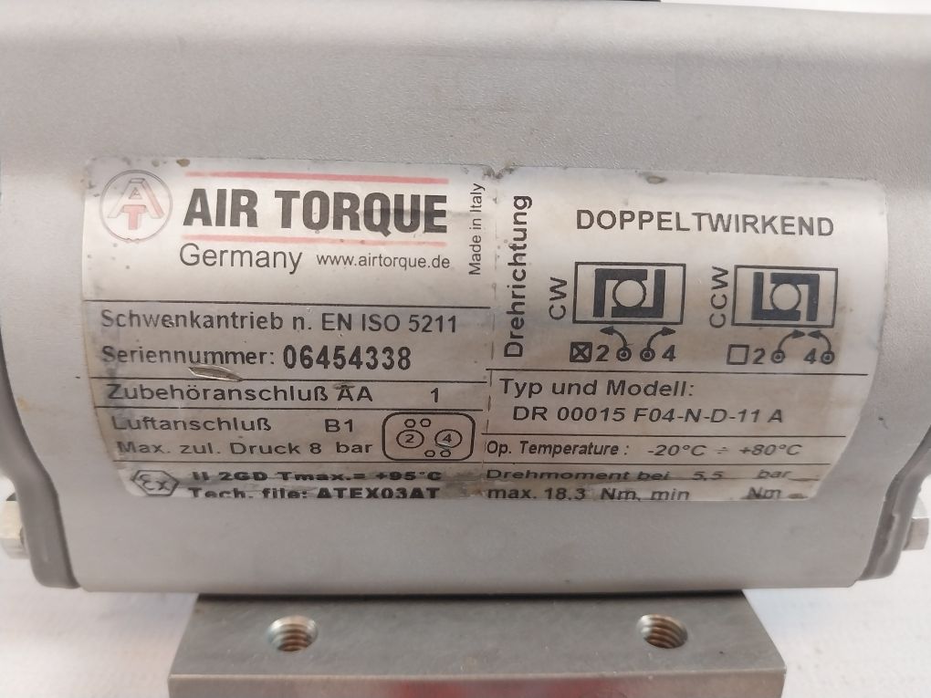 Air Torque Dr 00015 F04-n-d-11A Pneumatic Actuator 8 Bar