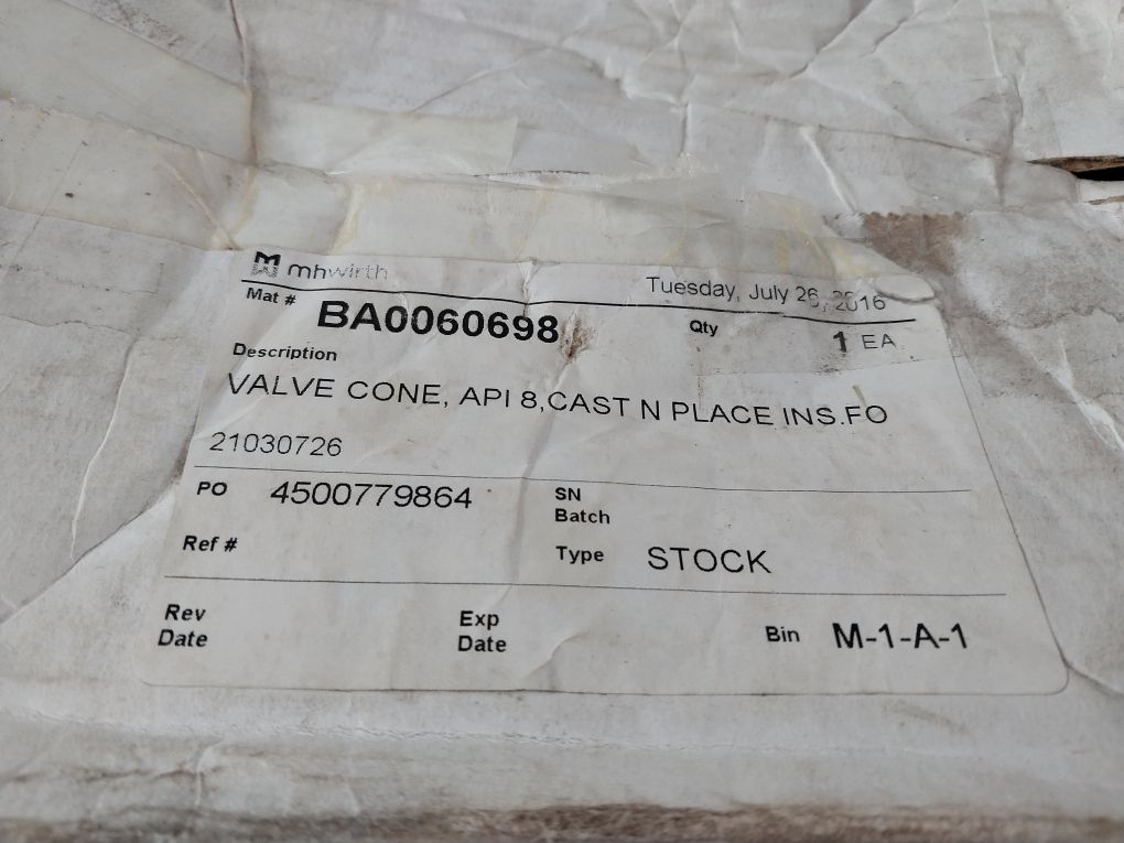 Aker 21030726 Valve Cone Api 8-full Open