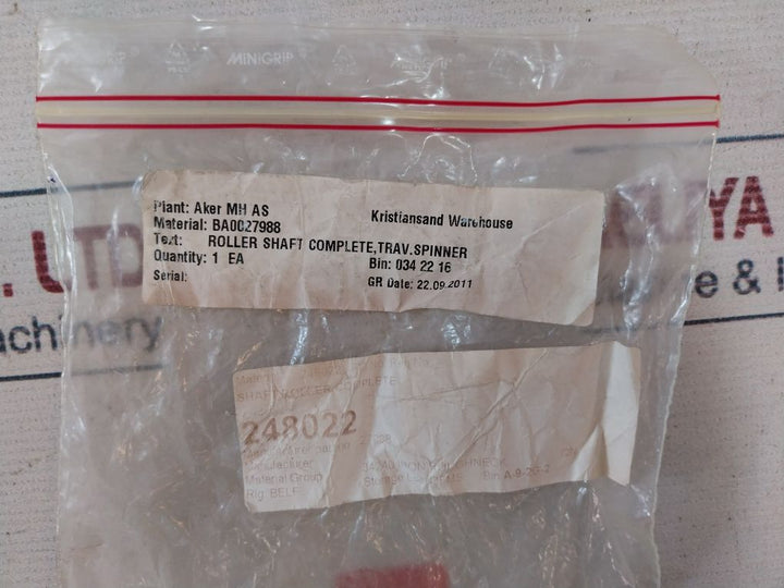 Aker 27988 Roller Shaft Complete