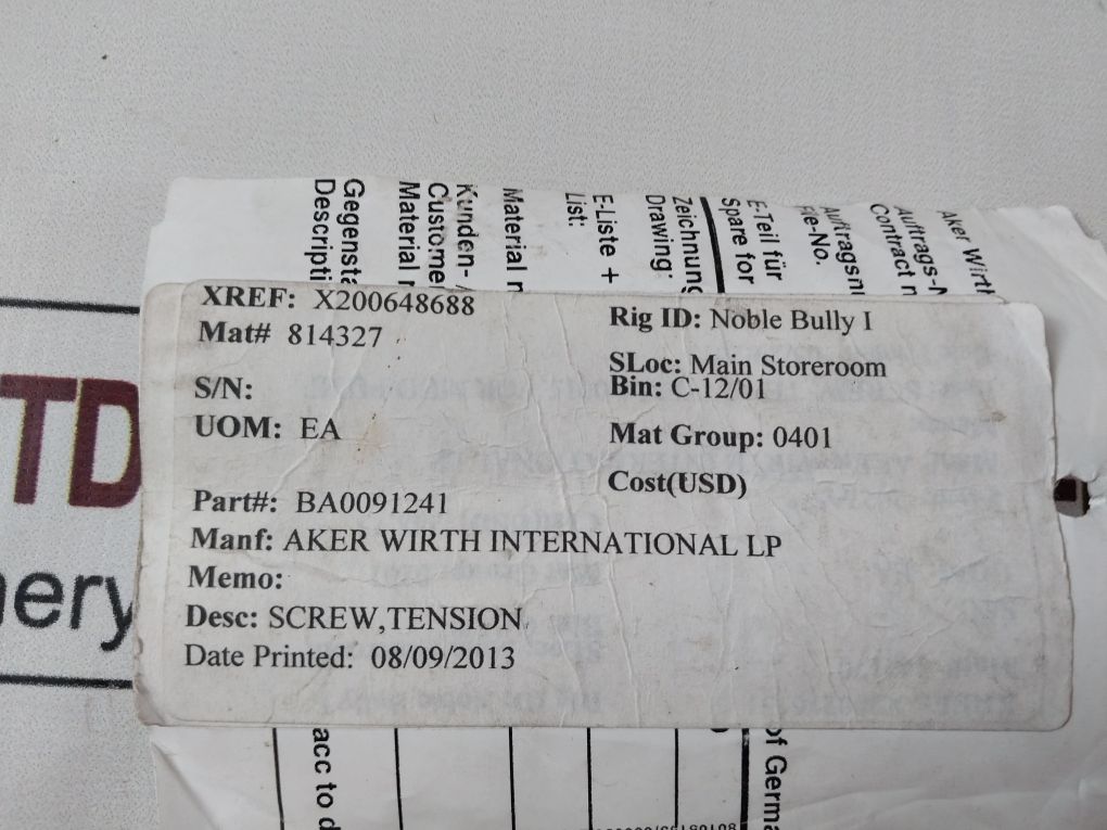 Aker Ba0091241 Tension Screw