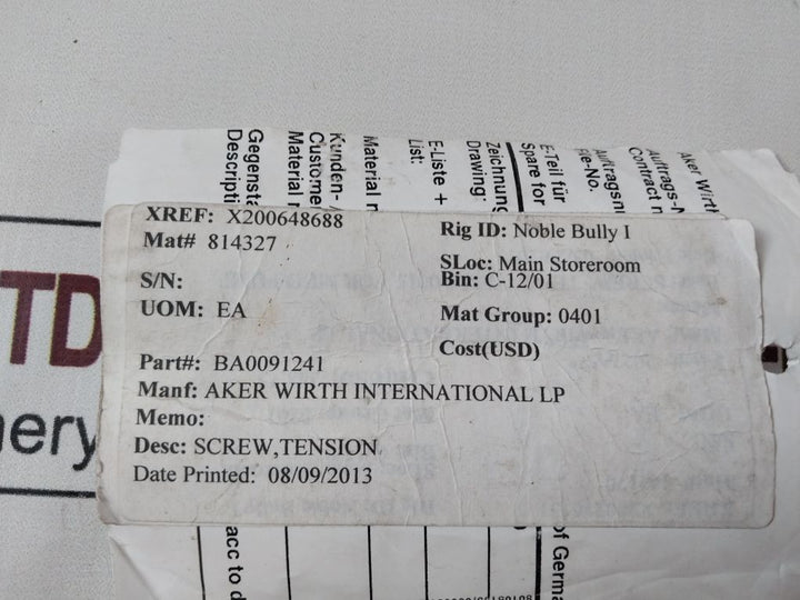 Aker Ba0091241 Tension Screw
