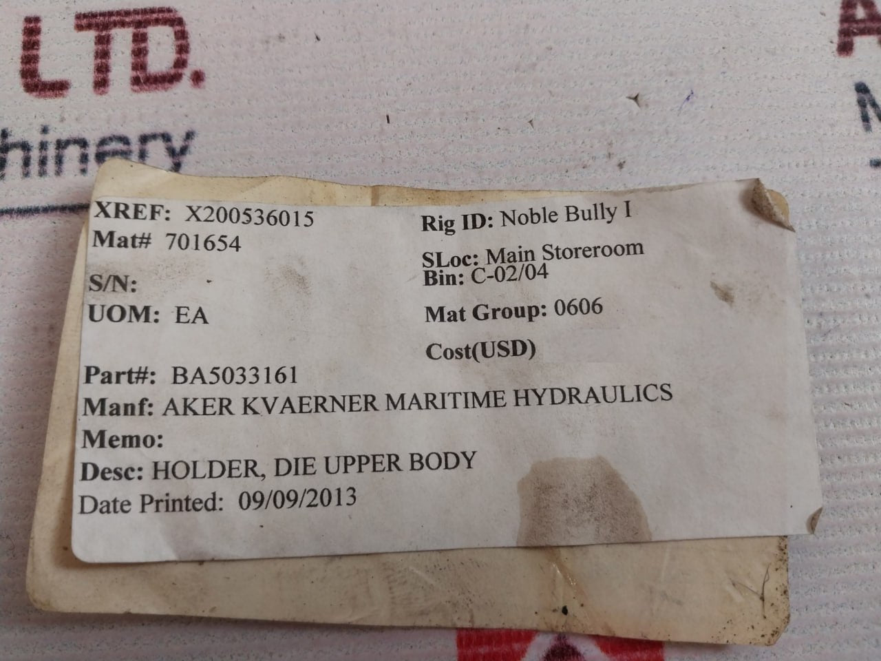 Aker Ba5033161 Die Upper Body Holder