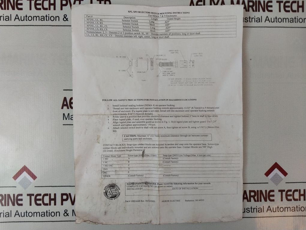 Akron Electric Xp3-rs2A-3 Selector Switch Hoa Momentary