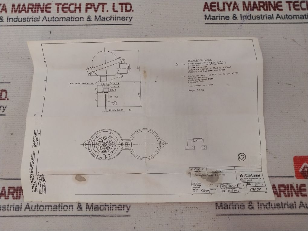 Alfa Laval 1764391-01 Temperature Sensor Pt100