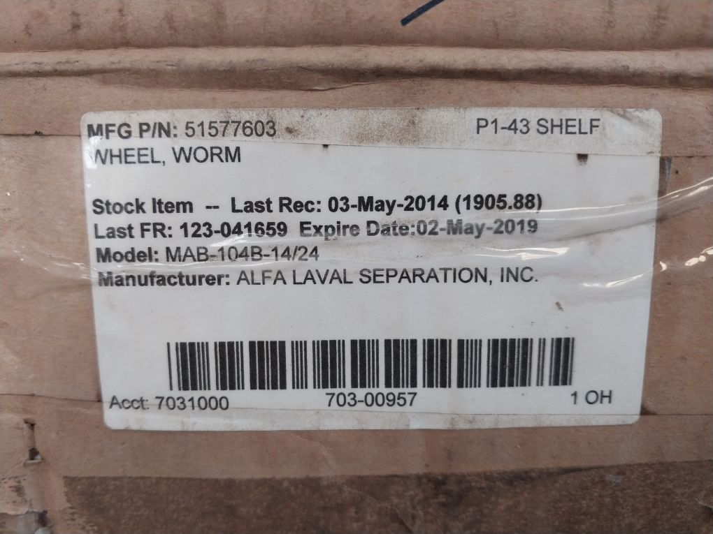 Alfa Laval Mab-104B-14/24 Worm Wheel 515776-03