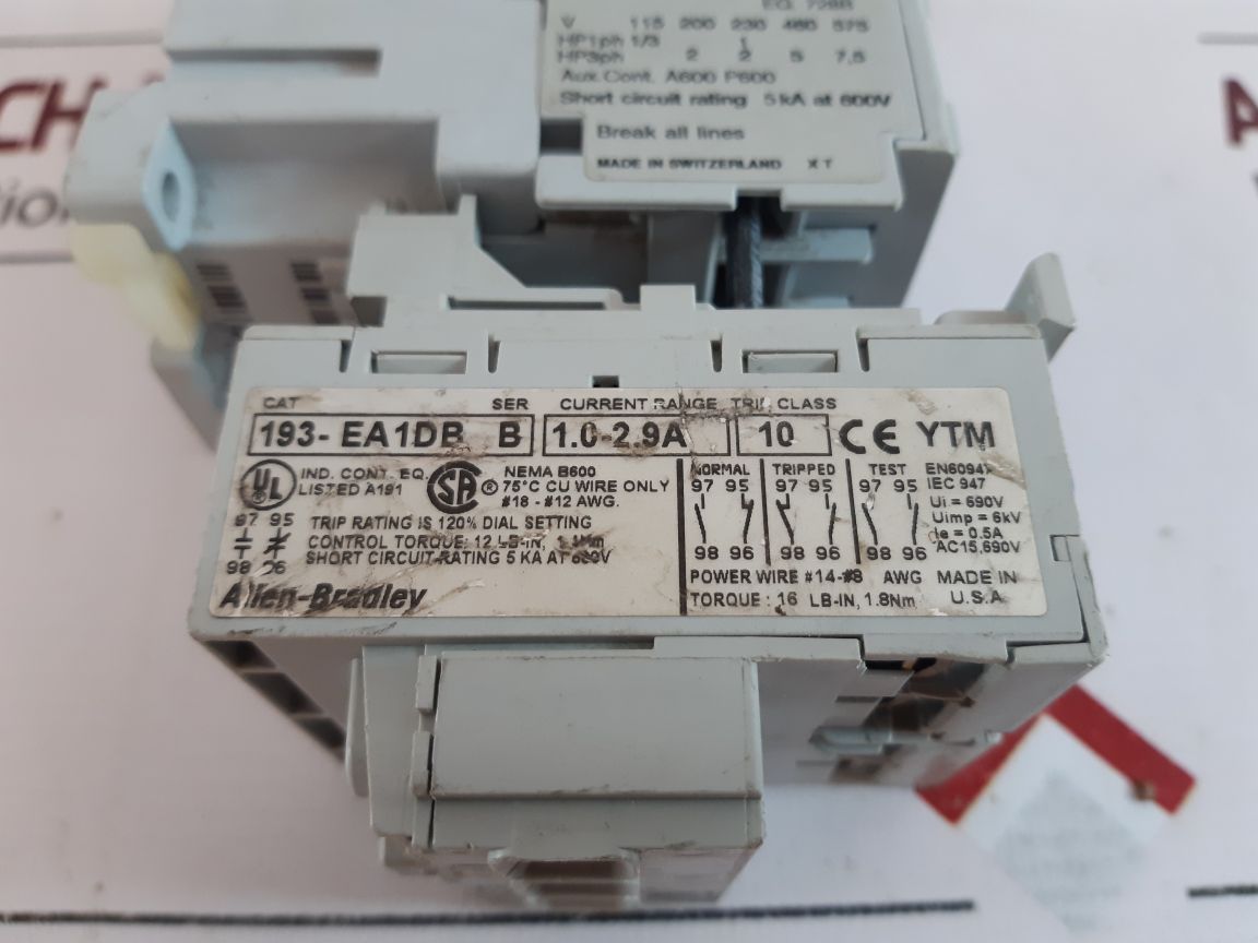 Allen-bradley 100-c09*10 Contactor With 193-ea1Db Overload Relay