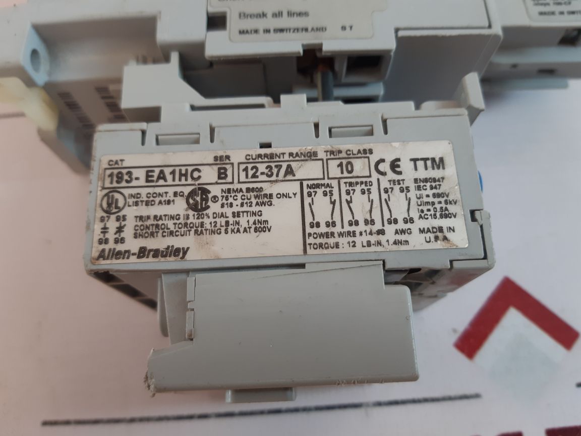 Allen-bradley 100-c37*00 Contactor With 100-f A20 & 193-ea1Hc