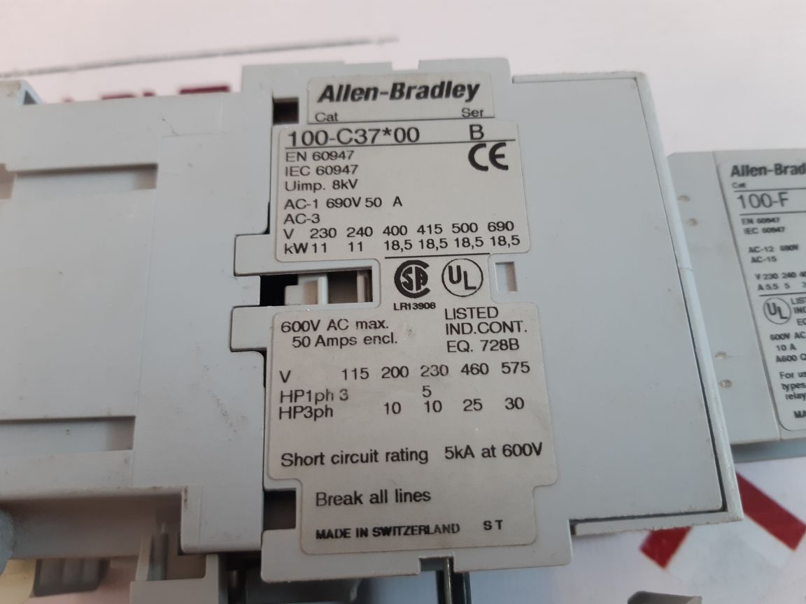 Allen-bradley 100-c37*00 Contactor With 100-f A20 & 193-ea1Hc