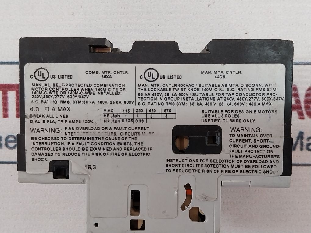 Allen-bradley 140M-c2E-b40 Motor Protector Circuit Breaker