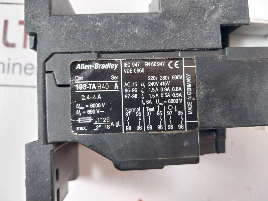 Allen-bradley 193-tab40 Overload Relay With Adapter