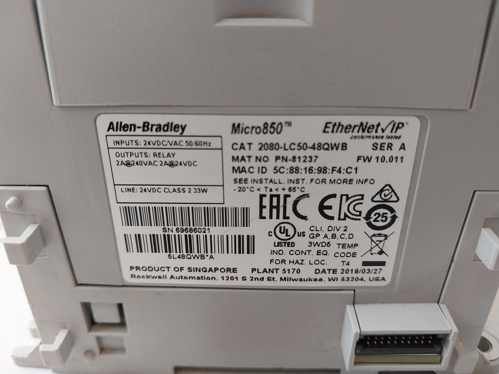Allen-bradley 2080-lc50-48Qwb Micro850 Controller