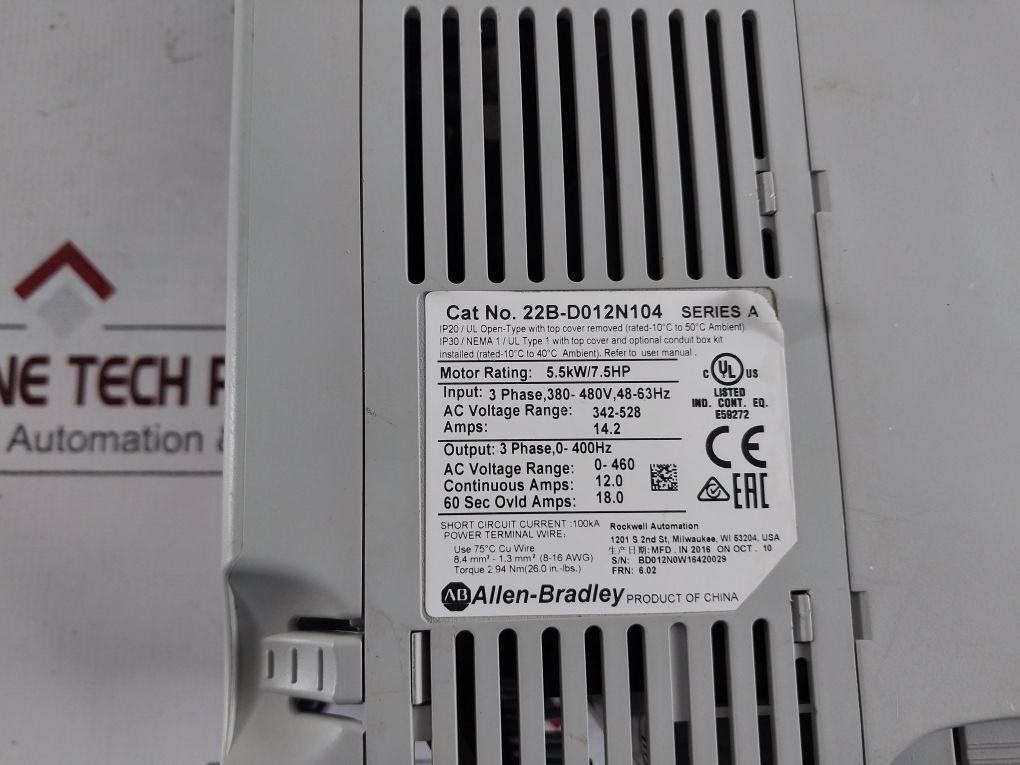 Allen-bradley 22B-d012N104 Series A Powerflex 40 Ac Drive 5.5Kw/7.5Hp