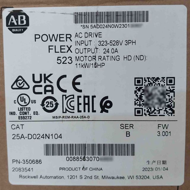 Sealed Pack Allen Bradley 25A-d024N104 Ser.B Powerflex 523 Ac Drive