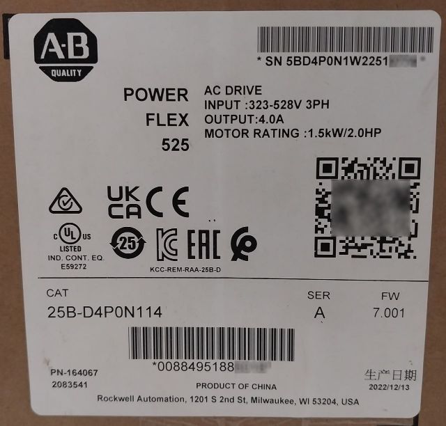 Sealed Pack Allen-bradley 25B-d4P0N114 Ser.A Powerflex 525 Ac Drive