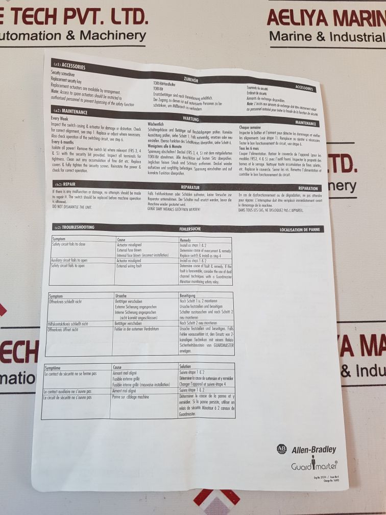 Allen-bradley 440n-g02045 magnetically operated safety switch