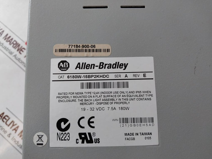 Allen-bradley 6180W-15Bp2Khdc Rev: E Ser: A Display Panel Versa View 1500W